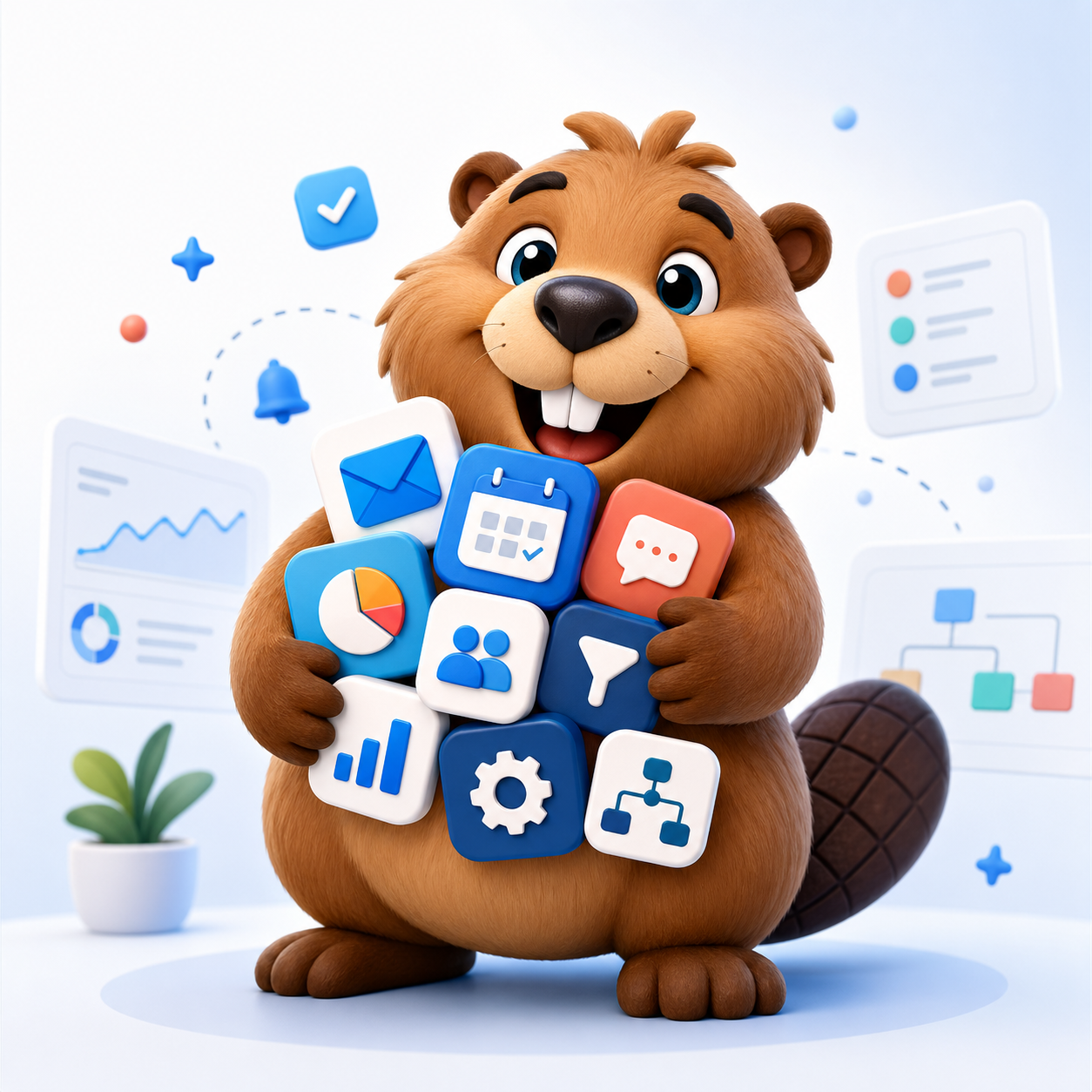Draft&Dam mascot organizing business apps